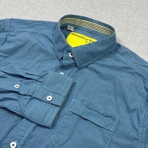 Descendant Of Thieves Shirt Mens L Blue Long Sleeve Button-Up Check Cotton